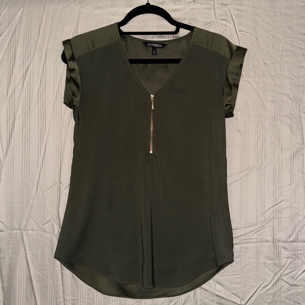 Express Dark Olive Blouse with Zipper